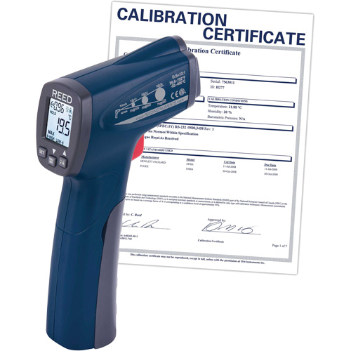 Thermom&egrave;tre &agrave; infrarouge avec certificat de calibration, -25,6°- 752° F ( -32° - 400° C ), 12:1, &eacute;missivit&eacute; Ajustable Distribution Jean Lapalme
