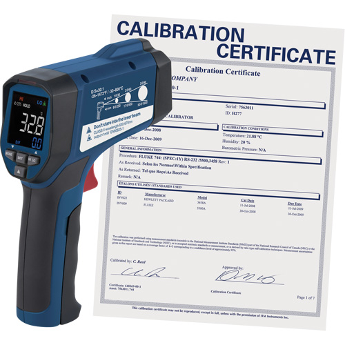 Thermom&egrave;tre &agrave; infrarouge professionnel avec certificat de calibration, -26 - 1472° F ( -32 - 800° C ), 30:1, &eacute;missivit&eacute; Ajustable Distribution Jean Lapalme