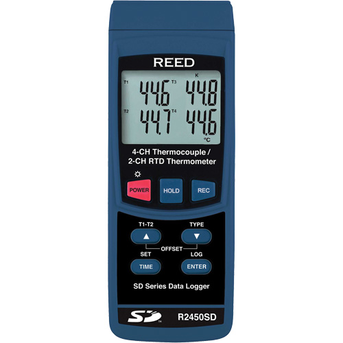 Thermomètre Enregistreur 4 Canaux Type K – Plage -200 à 1370°C, 48 000 Points, Alarme, USB