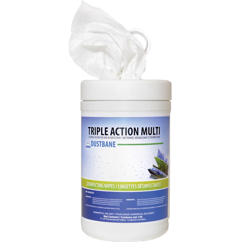 Lingettes d&eacute;sinfectantes Triple Action Multi, 7" x 8", 120 lingettes Distribution Jean Lapalme