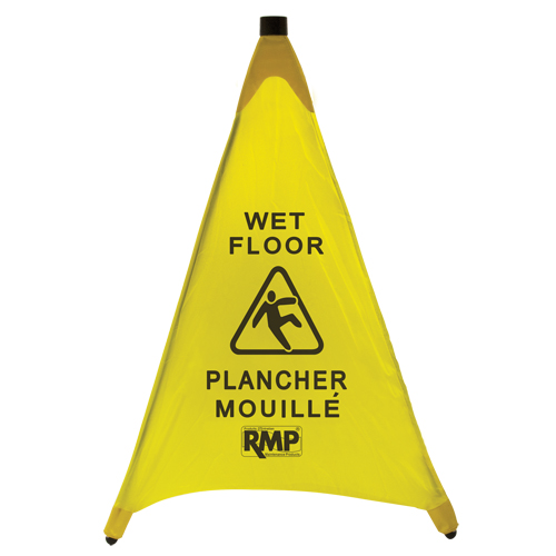 C&ocirc;ne de s&eacute;curit&eacute; &agrave; d&eacute;ploiement pour plancher mouill&eacute;, Bilingue avec pictogramme Distribution Jean Lapalme