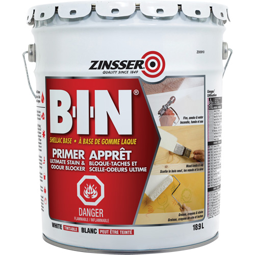 B-I-N&reg; Shellac-Base Sealer Primer, 18.9 L, Pail, Tintable White Distribution Jean Lapalme