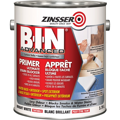 Appr&ecirc;t avanc&eacute; &agrave; base de gomme-laque synth&eacute;tique B-I-N, 3,78 L, Gallon, Blanc brillant teintable Distribution Jean Lapalme