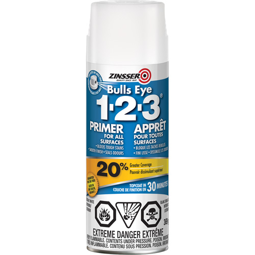 Appr&ecirc;t &agrave; base d'eau Bulls Eye 1-2-3, Canette a&eacute;rosol, Blanc Distribution Jean Lapalme