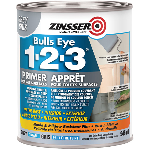 Bulls Eye 1-2-3&reg; Water-Base Primer, 946 ml, Can, Grey Distribution Jean Lapalme