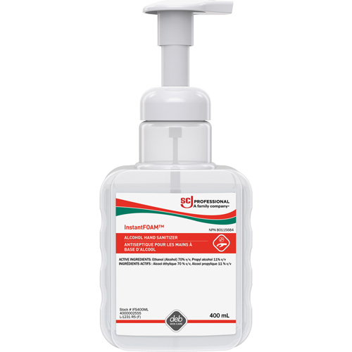 D&eacute;sinfectant pour les mains Instantfoam, 400 ml, Bouteille &agrave; pompe, 70 % alcool Distribution Jean Lapalme