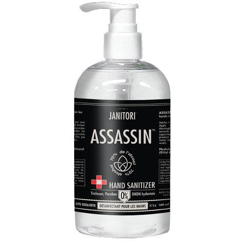 54 Assassin Hand Sanitizer, 500 ml, Pump Bottle, 70% Alcohol Distribution Jean Lapalme