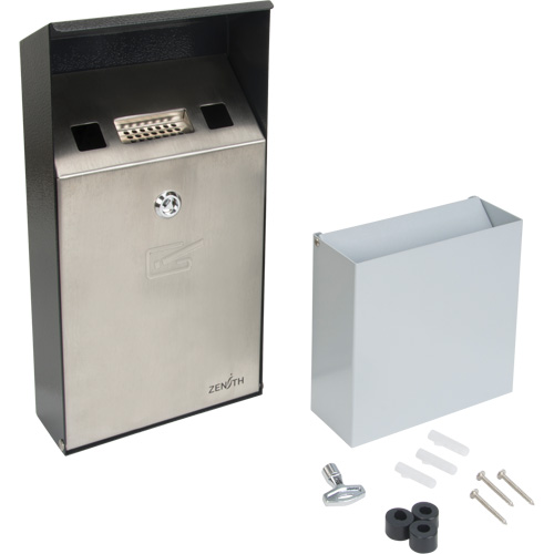 Cendrier, Montage mural, Acier inoxydable, Capacit&eacute; 1 Litre, Hauteur 11-4/5" Distribution Jean Lapalme