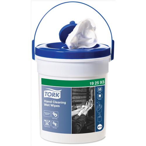 Lingettes humides nettoyantes pour les mains en seau, 58 lingettes, 10-3/5" x 10-3/5" Distribution Jean Lapalme