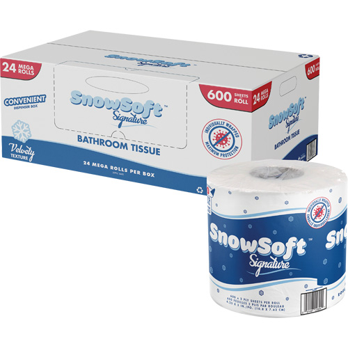 Papier hygi&eacute;nique de premi&egrave;re qualit&eacute; Snow Soft, 2 Pli, 600 Feuilles/Rouleu, Longueur 145', Blanc Distribution Jean Lapalme
