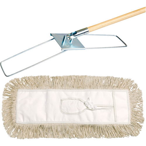 Break-Ezy Dust Mop System, Tie-On Style, Cotton, 48" L x 3-1/2" W Distribution Jean Lapalme