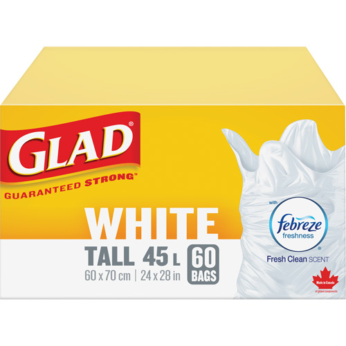 Tall 45L Febreze Garbage Bags, Regular, 24" W x 28" L, White Distribution Jean Lapalme