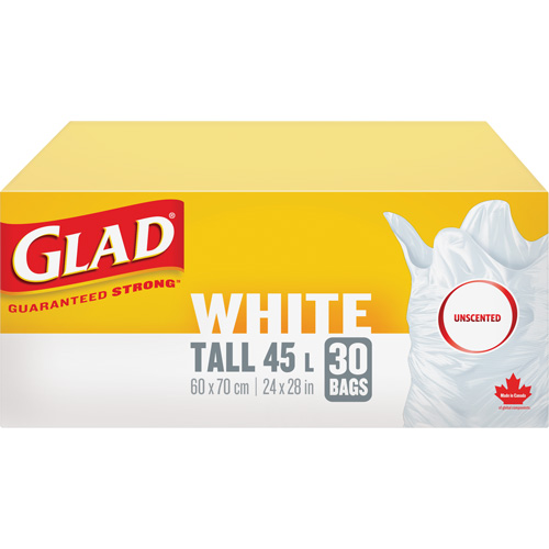 Tall 45L Unscented Garbage Bags, Regular, 24" W x 28" L, White Distribution Jean Lapalme
