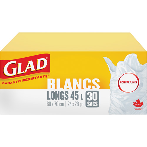 Tall 45L Unscented Garbage Bags, Regular, 24" W x 28" L, White Distribution Jean Lapalme