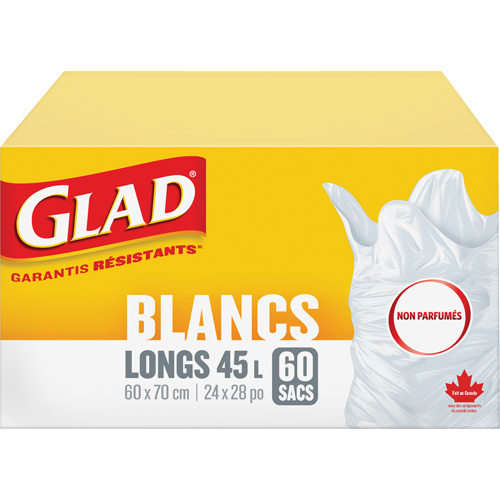 Tall 45L Unscented Garbage Bags, Regular, 24" W x 28" L, White Distribution Jean Lapalme