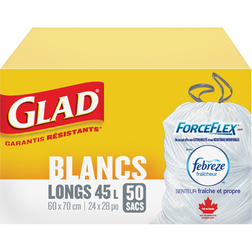 Sacs &agrave; ordures hauts 45 L avec Febreze, R&eacute;gulier, 24" la x 28" lo, Blanc Distribution Jean Lapalme