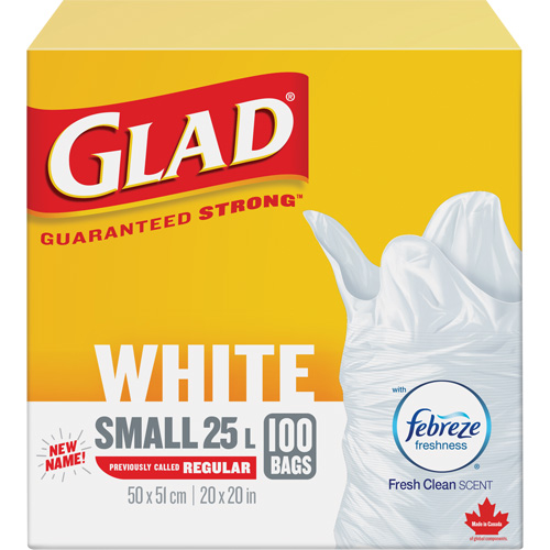 Small 25L Febreze Garbage Bags, Regular, 20" W x 20" L, White Distribution Jean Lapalme