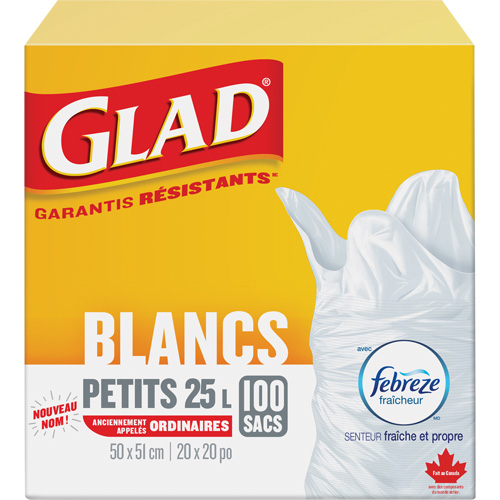 Small 25L Febreze Garbage Bags, Regular, 20" W x 20" L, White Distribution Jean Lapalme