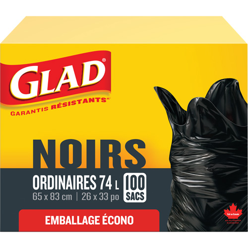 74L Garbage Bags, Regular, 26" W x 33" L, Black Distribution Jean Lapalme
