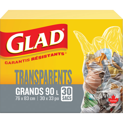 90L Garbage Bags, Regular, 30" W x 33" L, Clear Distribution Jean Lapalme