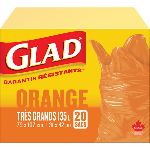 Sacs &agrave; ordures 135 L, R&eacute;gulier, 31" la x 42" lo, Orange Distribution Jean Lapalme