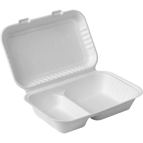 Contenants &agrave; charni&egrave;re pour nourriture compostable avec compartiments, Bagasse, Rectangulaire Distribution Jean Lapalme