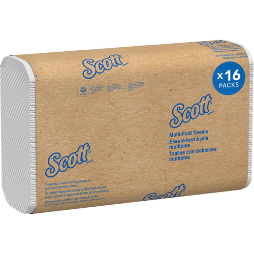 Essuie-tout &agrave; plis multiples en fibres recycl&eacute;es &agrave; 100 % Scott, 1 pli, 9-2/5" lo x 9-1/5" la, 250 /pqt Distribution Jean Lapalme