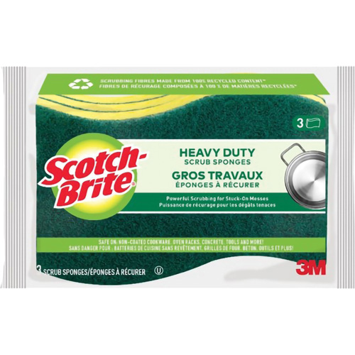 Scotch-Brite&reg; Heavy Duty Scrub Sponge, Scrubbing, 2-3/5" W x 4-2/5" L Distribution Jean Lapalme
