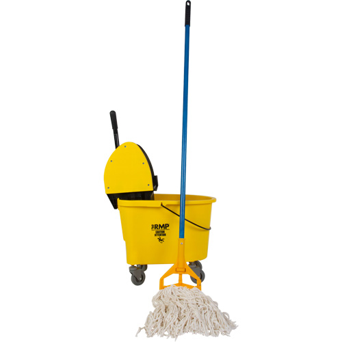 Ensemble abordable de vadrouille et seau avec t&ecirc;te de vadrouille de 12 oz, Pression vers le bas, 8,75 gal. US (35 pintes), Jaune Distribution Jean Lapalme