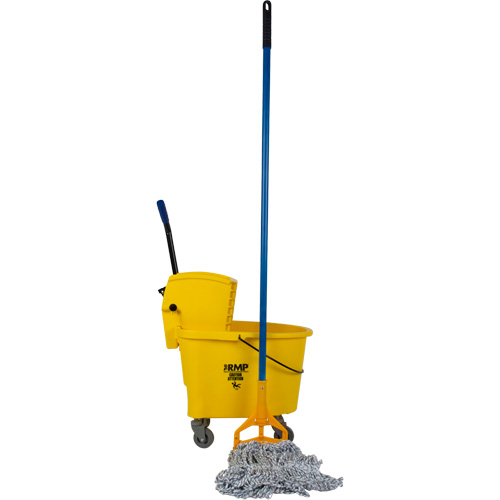 Floor-Finishing Mop & Bucket Kit with 16 oz. Candy-Striped Mop Head, Side Press, 8.75 US Gal.(35 Quart), Yellow Distribution Jean Lapalme