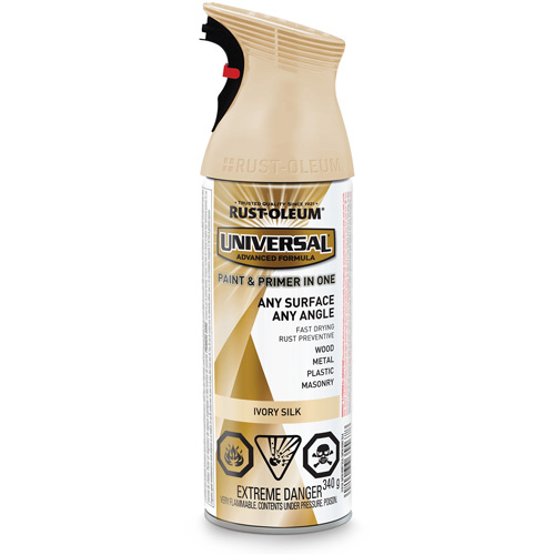 Universal&reg; Enamel Paint & Primer In One, Ivory Silk White, Satin, Aerosol Can Distribution Jean Lapalme