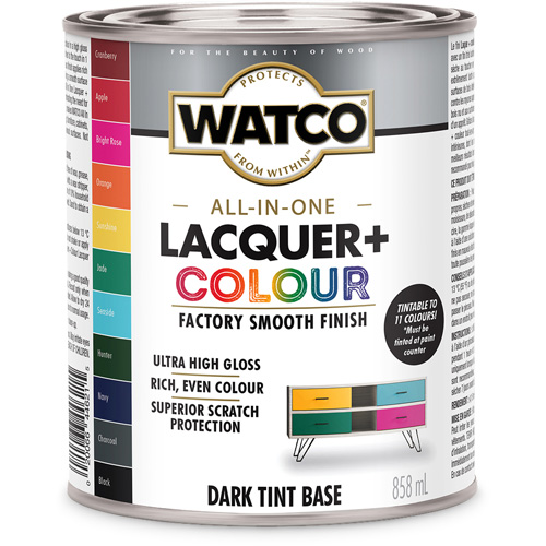 Composant de base fonc&eacute; pour finition laqu&eacute;e + couleur tout-en-un Watco, 946 ml, Base &agrave; teinte fonc&eacute;e, Tr&egrave;s brillant Distribution Jean Lapalme