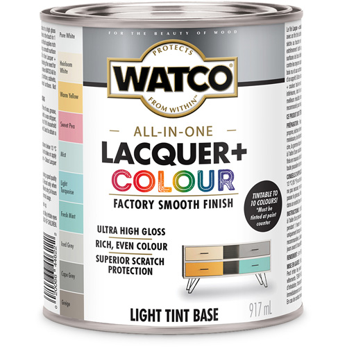 Composant de base clair pour finition laqu&eacute;e + couleur tout-en-un Watco, 946 ml, Base &agrave; ton clair, Tr&egrave;s brillant Distribution Jean Lapalme