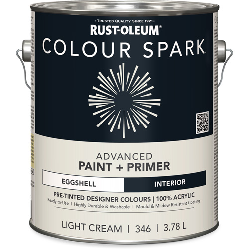 Peinture int&eacute;rieure pr&eacute;teint&eacute;e + appr&ecirc;t mural Colour Spark, Coton blanc, Semi-brillant, 3,78 L, Gallon Distribution Jean Lapalme