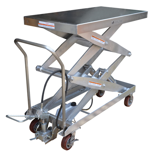 Table &eacute;l&eacute;vatrice &agrave; ciseaux hydraulique pneumatique, Acier inoxydable, 47-1/4" lo x 24" la, Cap. 1500 lb Distribution Jean Lapalme
