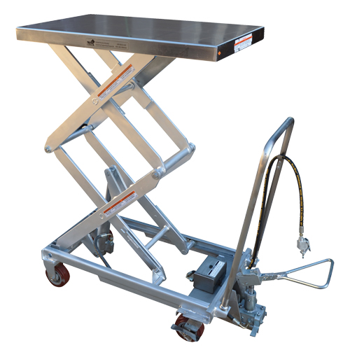 Table &eacute;l&eacute;vatrice &agrave; ciseaux hydraulique pneumatique, Acier inoxydable, 35-1/2" lo x 20" la, Cap. 800 lb Distribution Jean Lapalme