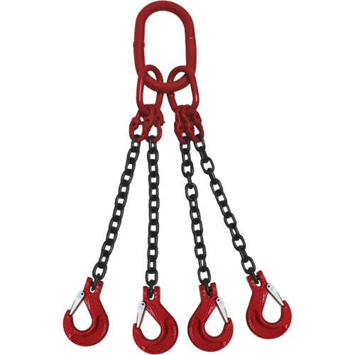 Chain Sling, Grade 80 Chain, Quadruple Legs, Oblong & Slip Hooks, 9/32" x 8' Distribution Jean Lapalme