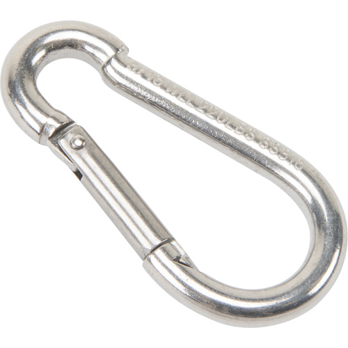 Mousqueton en acier inoxydable, 220 lb (0,11 tonne) Charge d'utilisation max., 3/16" Taille, 5/16" Oeil Distribution Jean Lapalme