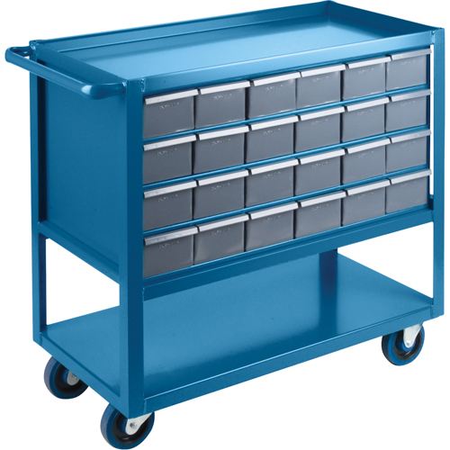 Chariot &agrave; tablette avec tiroir, 1200 lb Capacit&eacute;, Acier, 18" x la, 35" x ha, 36" p, Roues en Caoutchouc, Enti&egrave;rement soud&eacute;, 24 tirroirs Distribution Jean Lapalme