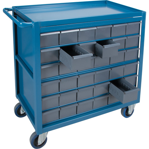 Drawer Shelf Cart, 1200 lbs. Capacity, Steel, 18" x W, 35" x H, 36" D, Rubber Wheels, All-Welded, 36 Drawers Distribution Jean Lapalme
