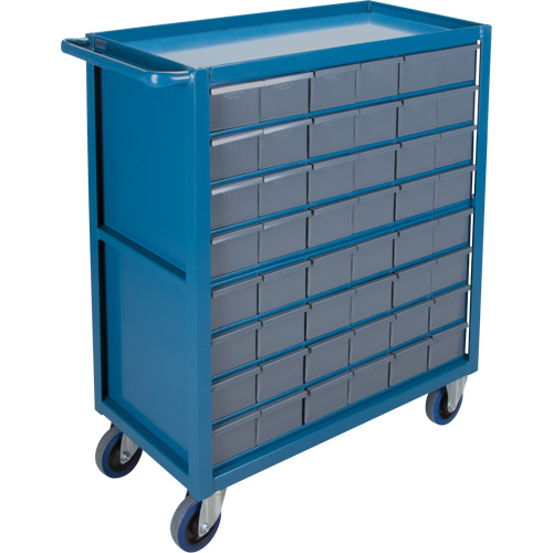 Chariot &agrave; tablette avec tiroir, 1200 lb Capacit&eacute;, Acier, 18" x la, 35" x ha, 36" p, Roues en Caoutchouc, Enti&egrave;rement soud&eacute;, 48 tirroirs Distribution Jean Lapalme