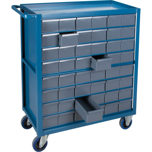 Chariot &agrave; tablette avec tiroir, 1200 lb Capacit&eacute;, Acier, 18" x la, 35" x ha, 36" p, Roues en Caoutchouc, Enti&egrave;rement soud&eacute;, 48 tirroirs Distribution Jean Lapalme