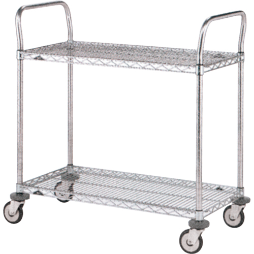 Chariot utilitaire &agrave; usage standard avec tablettes en treillis m&eacute;tallique, Chrom&eacute;, 18" x 39" x 30", Capacit&eacute; 375 lb Distribution Jean Lapalme