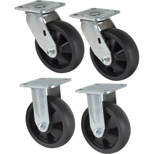 Caster Set, Rigid/Swivel, 6" (152.4 mm), Nylon, 2400 lbs. (1089 kg.) Distribution Jean Lapalme