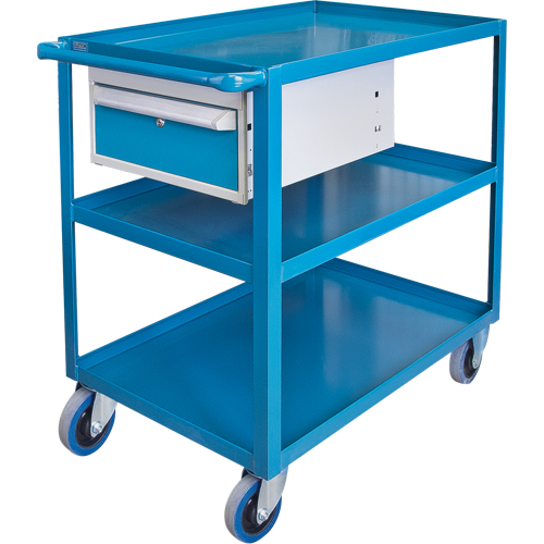 Heavy Duty Shelf Cart with Drawer, 1200 lbs. Capacity, Steel, 24" x W, 36" x H, 36" D, Rubber Wheels, All-Welded, 1 Drawers Distribution Jean Lapalme
