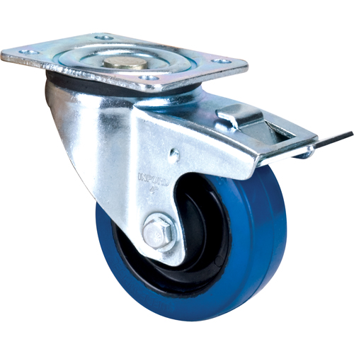 Roulette bleue, Pivotant avec frein, 4" (101,6 mm), Caoutchouc, 350 lb (158,8 kg) Distribution Jean Lapalme