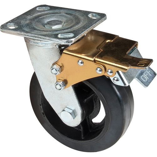 Roulette moul&eacute;, Pivotant avec frein, 6" (152,4 mm), Caoutchouc, 550 lb (249 kg) Distribution Jean Lapalme