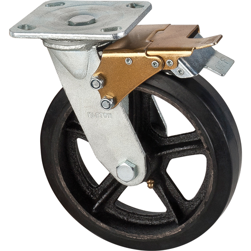 Roulette moul&eacute;, Pivotant avec frein, 8" (203,2 mm), Caoutchouc, 660 lb (299 kg) Distribution Jean Lapalme