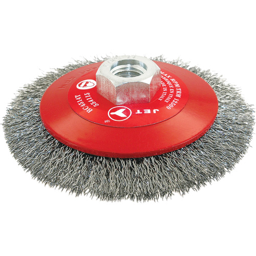 High-Performance Bevel Crimped Conical Brush, 4-1/2" Dia., 0.014" Fill, 5/8"-11 Arbor, Steel Distribution Jean Lapalme