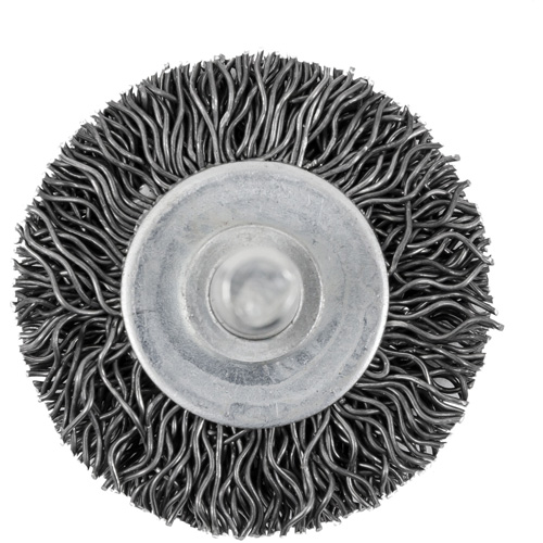 Brosse radiale &agrave; fils cr&ecirc;p&eacute;s mont&eacute; sur mandrin 126, 1-1/2", Fils 0,02", Tige 1/4" Distribution Jean Lapalme